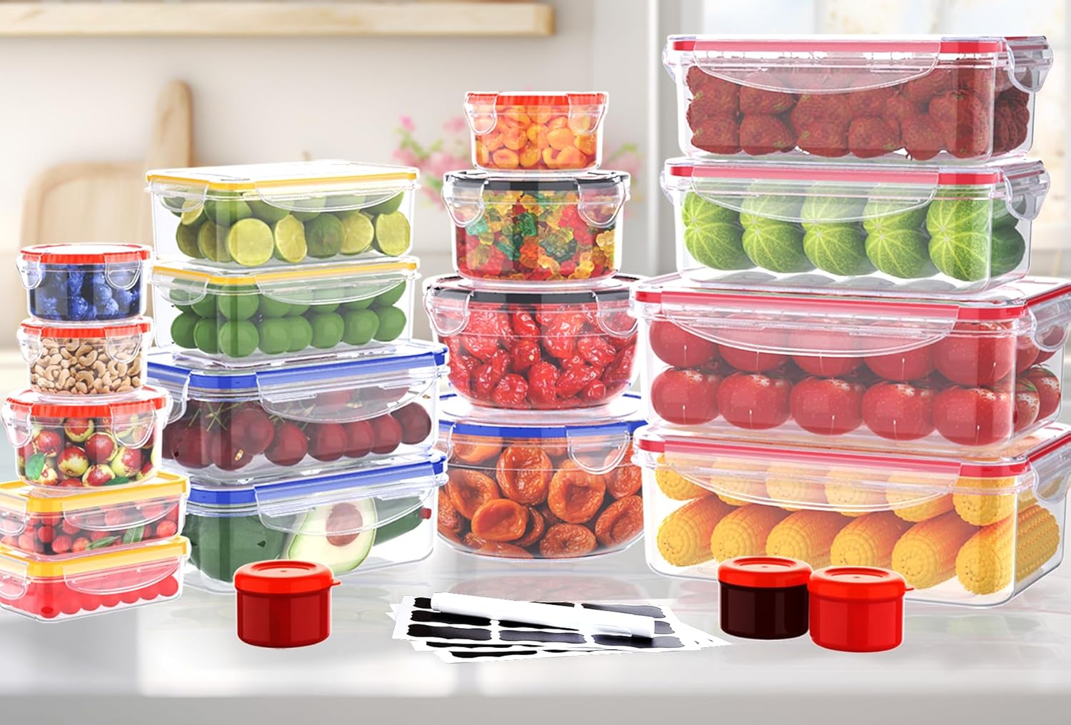 40 Pcs Food Storage Containers with Lids Airtight- Plastic Meal Prep Container for Pantry Kitchen Organization, Microwave, Dishwasher, Freezer Safe -100% Leak Proof (20 Stackable Boxes-20 Lids) - Image 3