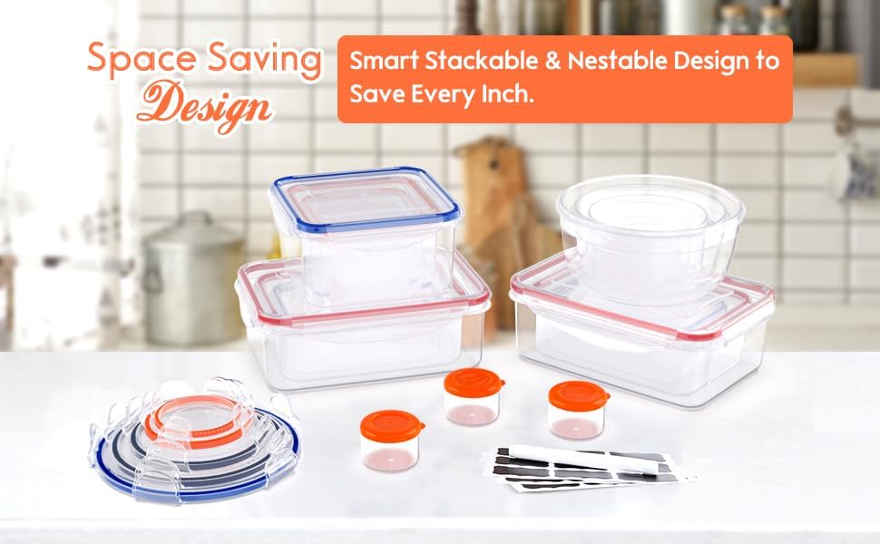 40 Pcs Food Storage Containers with Lids Airtight- Plastic Meal Prep Container for Pantry Kitchen Organization, Microwave, Dishwasher, Freezer Safe -100% Leak Proof (20 Stackable Boxes-20 Lids) - Image 4