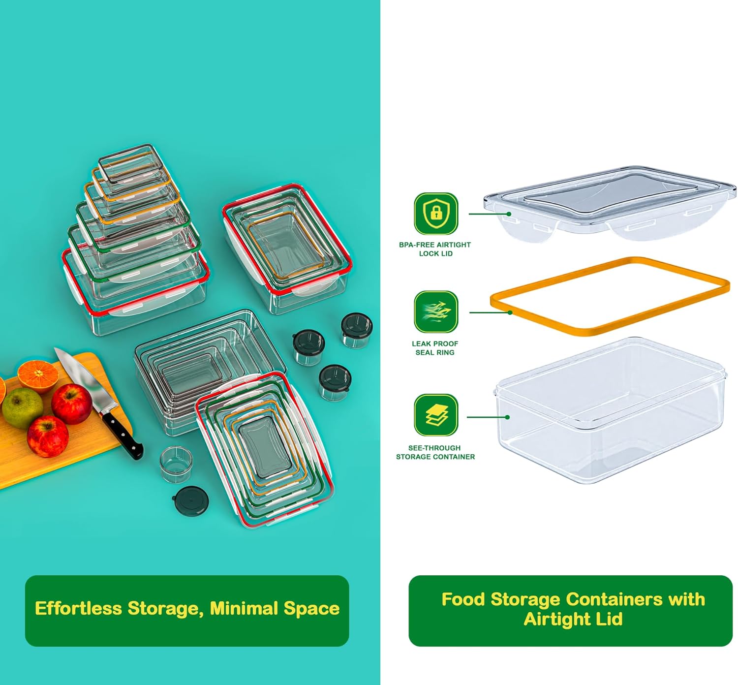 40 Pcs Food Storage Containers with Lids Airtight- Plastic Meal Prep Container for Pantry Kitchen Organization, Microwave, Dishwasher, Freezer Safe -100% Leak Proof (20 Stackable Boxes-20 Lids) - Image 6