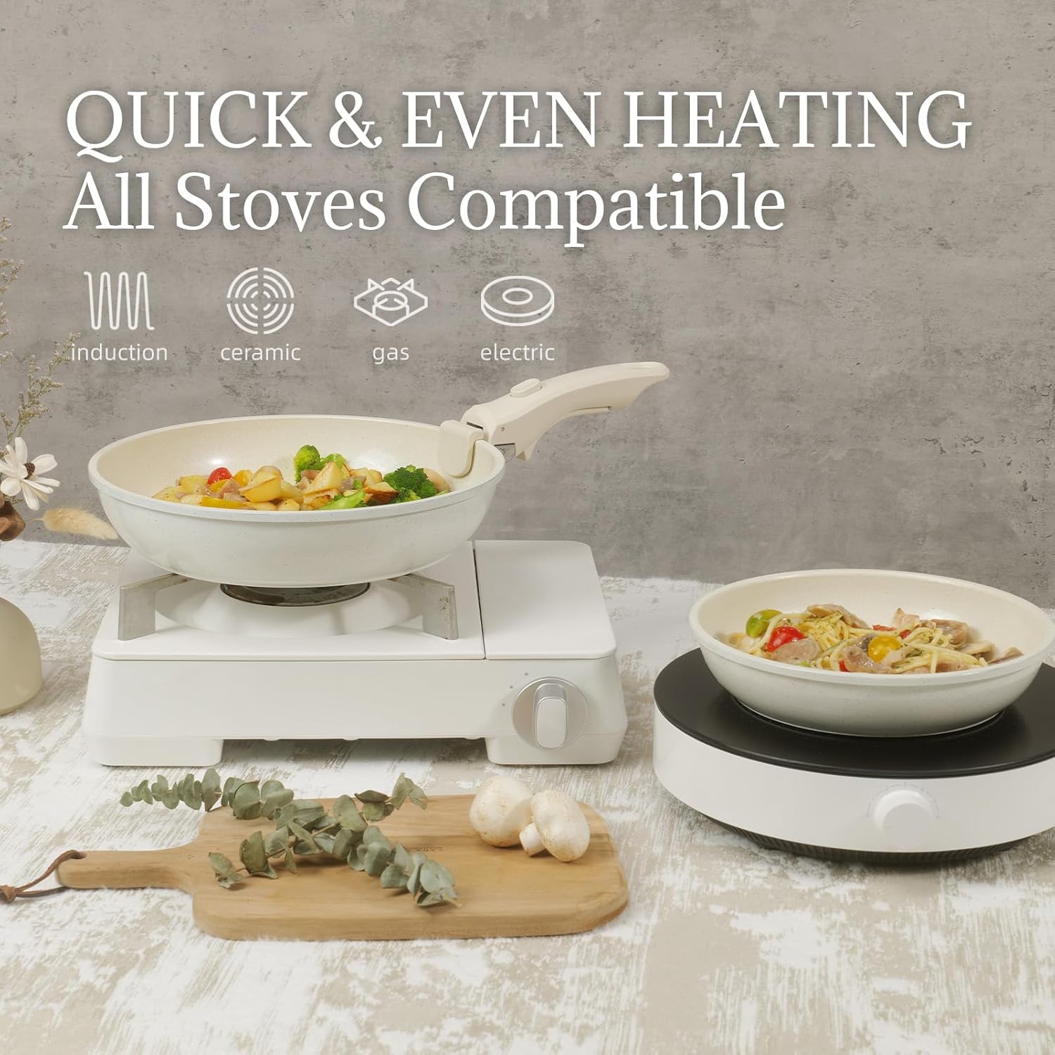 Ceramic Cookware Set Non Stick 8Pcs Pots and Pans Set Detachable Handle Induction Kitchen Cooking Set with Frying Pans Oven Dishwasher Safe, PFAS/PFOA Free, Cream White - Image 5