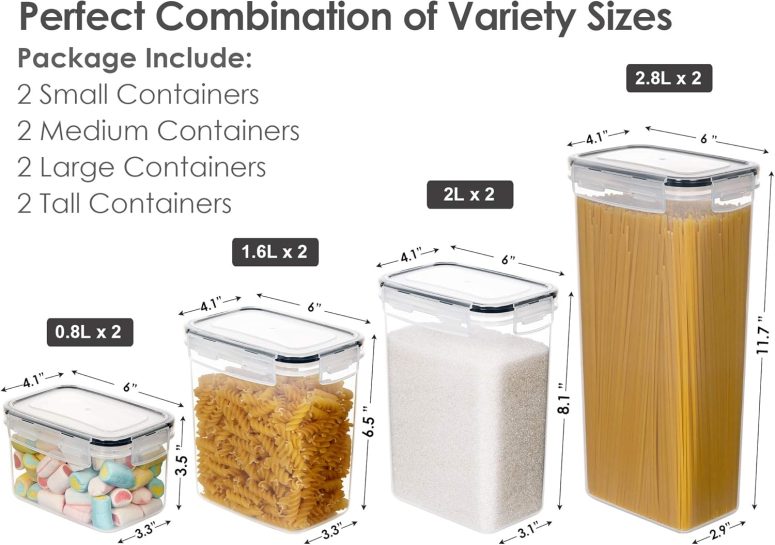 CHEFSTORY Airtight Food Storage Containers with Lids, 8 PCS Plastic Storage Canisters for Kitchen & Pantry Organization,Dry Food Canisters for Flour, Sugar and Cereal - Image 2