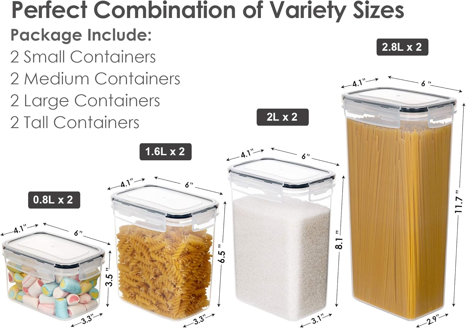 CHEFSTORY Airtight Food Storage Containers with Lids, 8 PCS Plastic Storage Canisters for Kitchen & Pantry Organization,Dry Food Canisters for Flour, Sugar and Cereal - Image 2