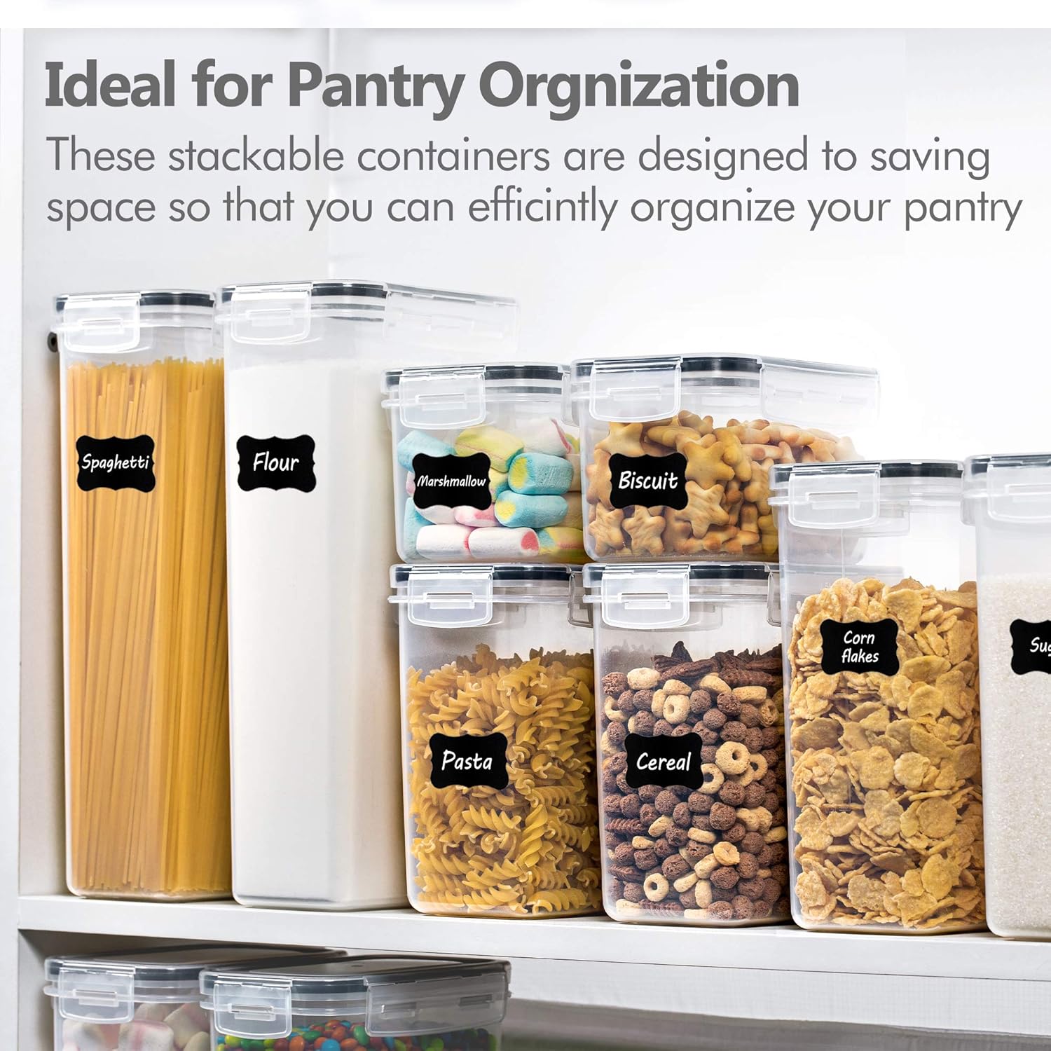 CHEFSTORY Airtight Food Storage Containers with Lids, 8 PCS Plastic Storage Canisters for Kitchen & Pantry Organization,Dry Food Canisters for Flour, Sugar and Cereal - Image 4