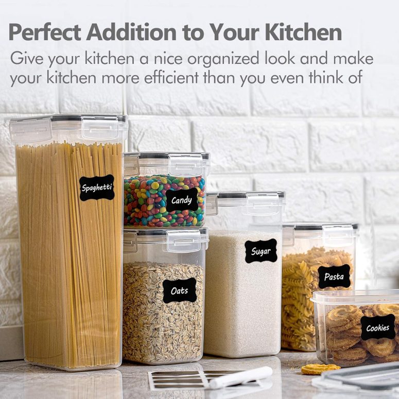 CHEFSTORY Airtight Food Storage Containers with Lids, 8 PCS Plastic Storage Canisters for Kitchen & Pantry Organization,Dry Food Canisters for Flour, Sugar and Cereal - Image 5