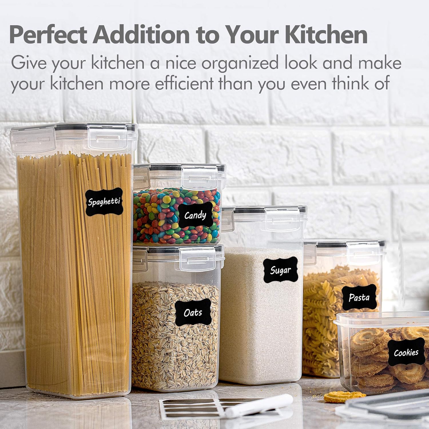 CHEFSTORY Airtight Food Storage Containers with Lids, 8 PCS Plastic Storage Canisters for Kitchen & Pantry Organization,Dry Food Canisters for Flour, Sugar and Cereal - Image 5