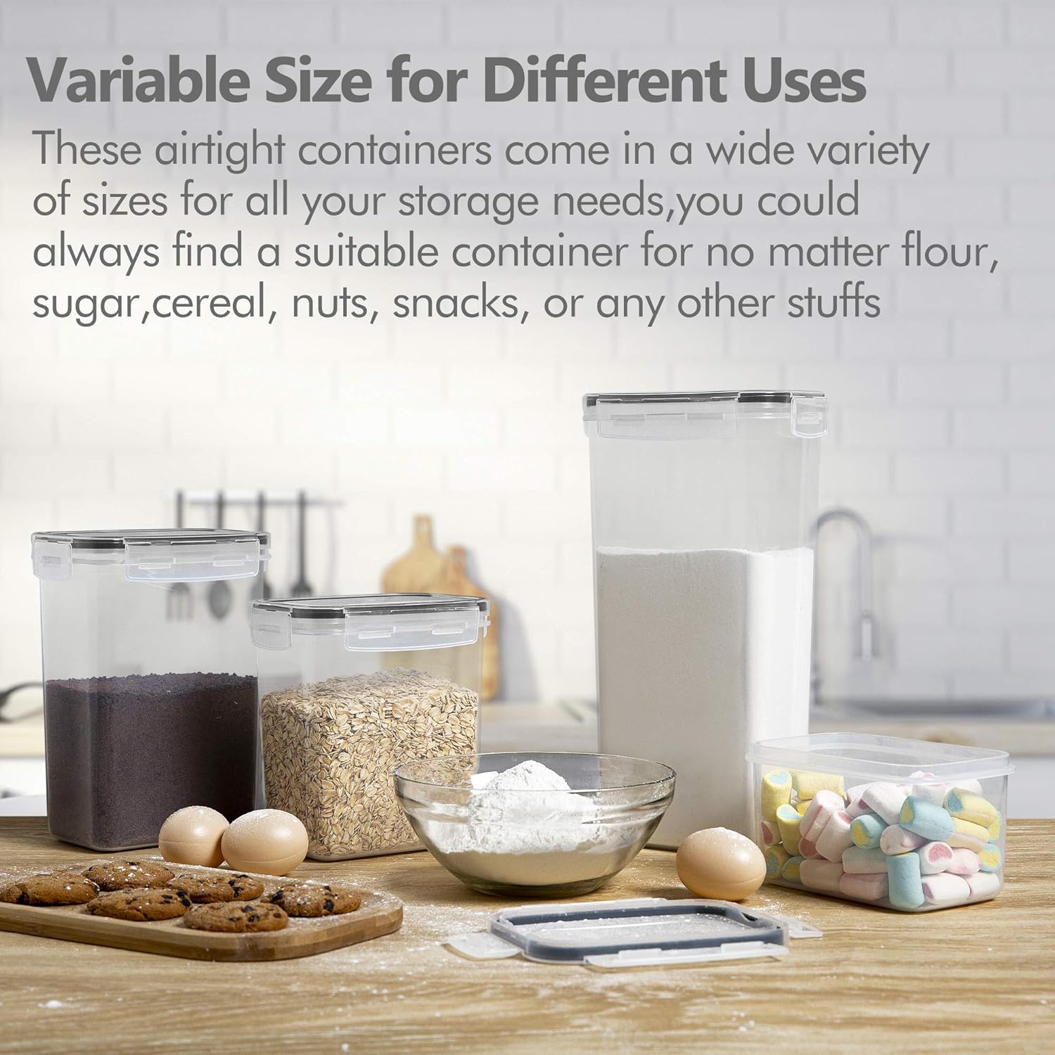 CHEFSTORY Airtight Food Storage Containers with Lids, 8 PCS Plastic Storage Canisters for Kitchen & Pantry Organization,Dry Food Canisters for Flour, Sugar and Cereal - Image 6
