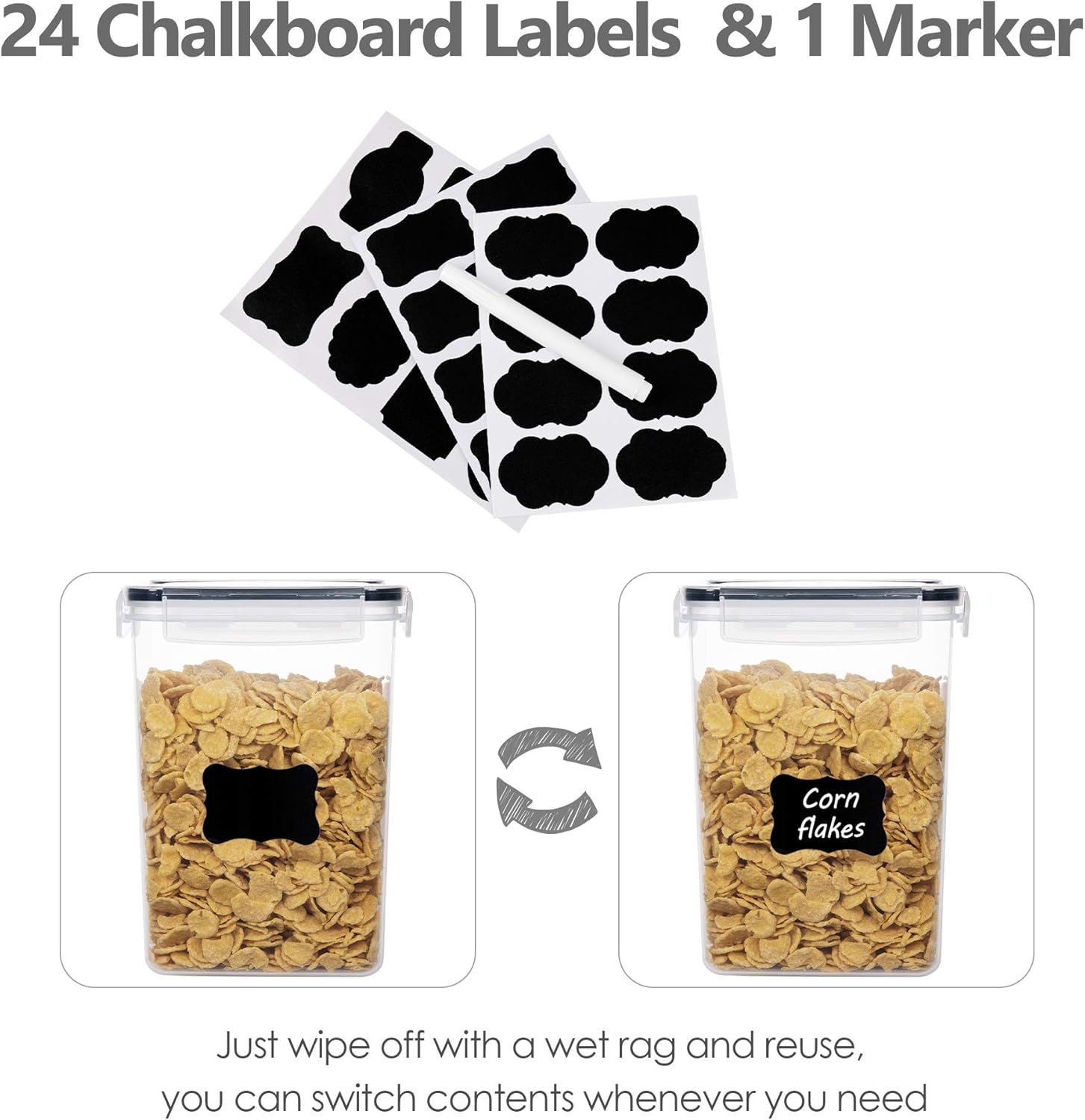 CHEFSTORY Airtight Food Storage Containers with Lids, 8 PCS Plastic Storage Canisters for Kitchen & Pantry Organization,Dry Food Canisters for Flour, Sugar and Cereal - Image 7