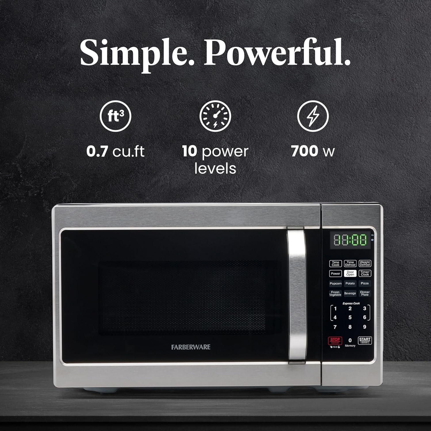 Farberware Countertop Microwave 700 Watts, 0.7 Cu. Ft. - Microwave Oven With LED Lighting and Child Lock - Perfect for Apartments and Dorms - Easy Clean Stainless Steel - Image 2