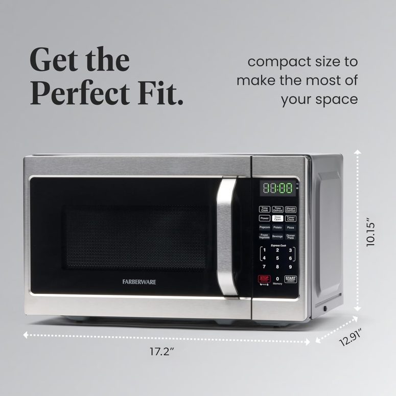 Farberware Countertop Microwave 700 Watts, 0.7 Cu. Ft. - Microwave Oven With LED Lighting and Child Lock - Perfect for Apartments and Dorms - Easy Clean Stainless Steel - Image 4