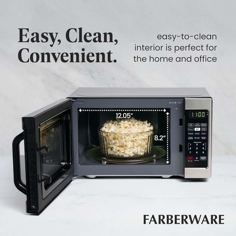Farberware Countertop Microwave 700 Watts, 0.7 Cu. Ft. - Microwave Oven With LED Lighting and Child Lock - Perfect for Apartments and Dorms - Easy Clean Stainless Steel - Image 5