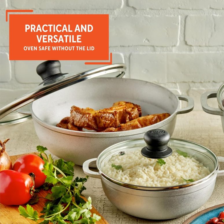 IMUSA Caldero Stock Pot with Glass Lid 3pc Set, 1.5/3.5/7 QT, Cast Aluminum, Perfect for Serving Large & Small Groups, Riveted Handles, Made in Colombia, Silver - Image 5