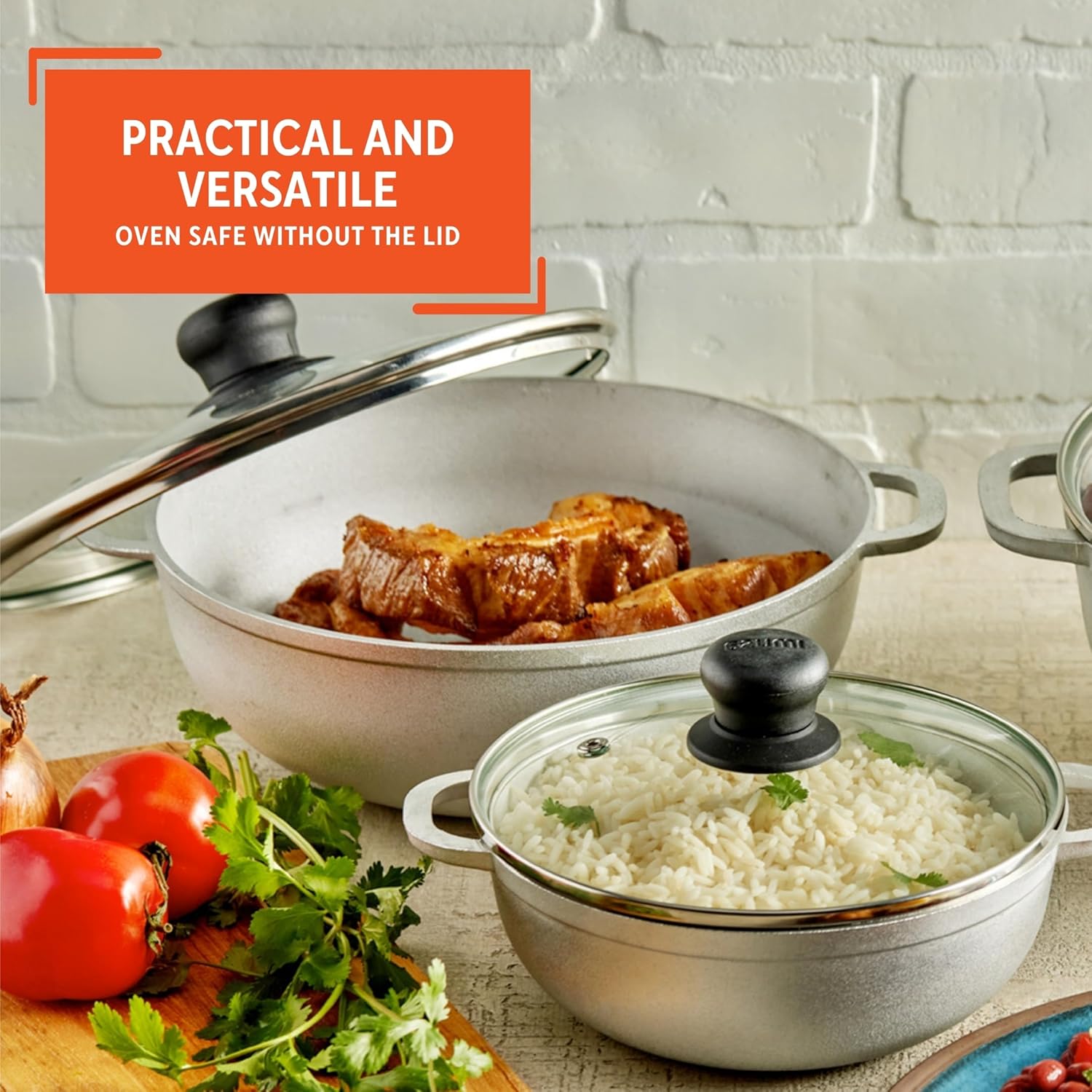 IMUSA Caldero Stock Pot with Glass Lid 3pc Set, 1.5/3.5/7 QT, Cast Aluminum, Perfect for Serving Large & Small Groups, Riveted Handles, Made in Colombia, Silver - Image 5