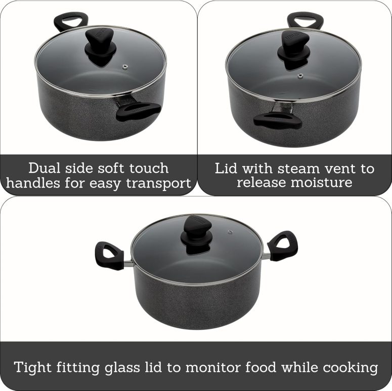 IMUSA USA IMU-91635 Nonstick Stock Pot with Glass Lid 4.8-Quart, Charcoal - Image 2