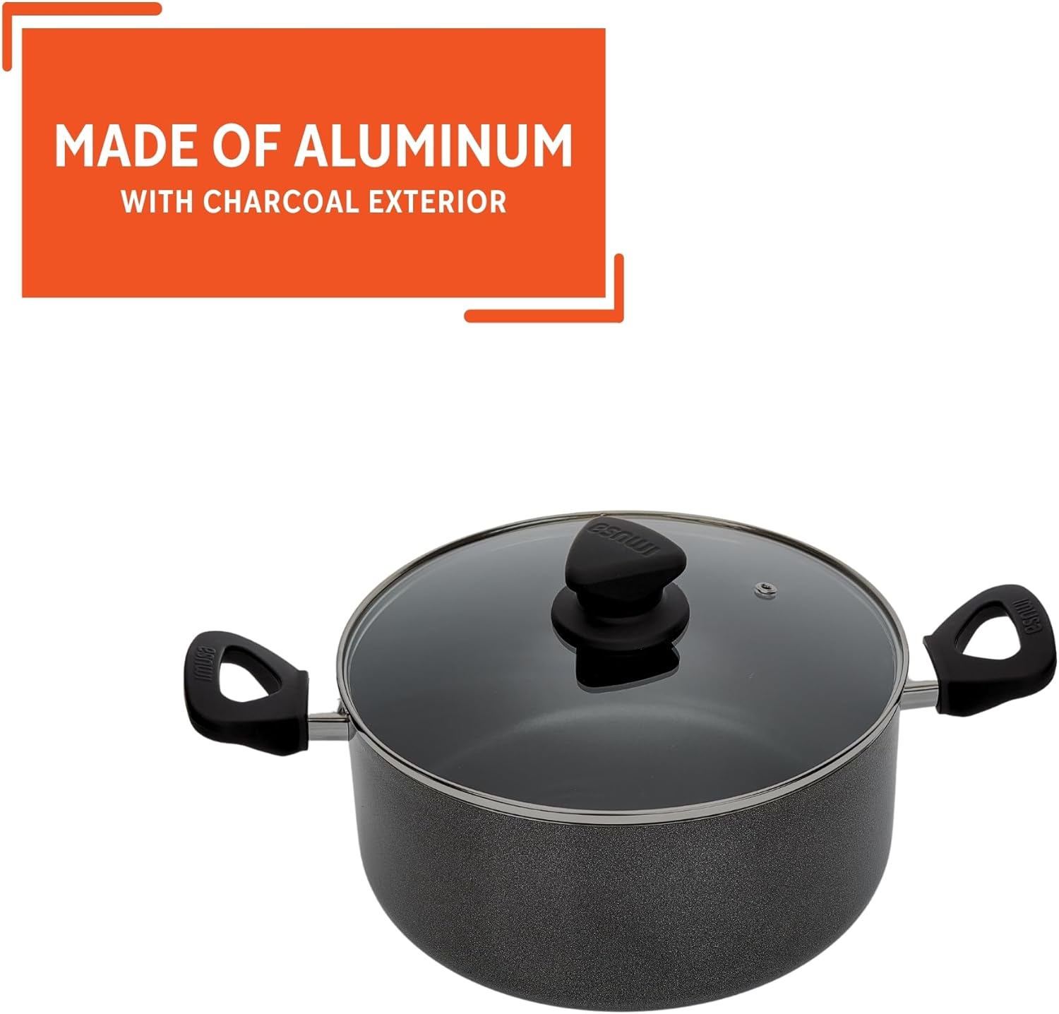 IMUSA USA IMU-91635 Nonstick Stock Pot with Glass Lid 4.8-Quart, Charcoal - Image 3