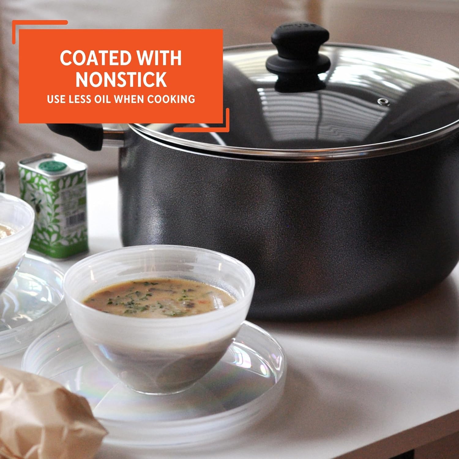 IMUSA USA IMU-91635 Nonstick Stock Pot with Glass Lid 4.8-Quart, Charcoal - Image 4