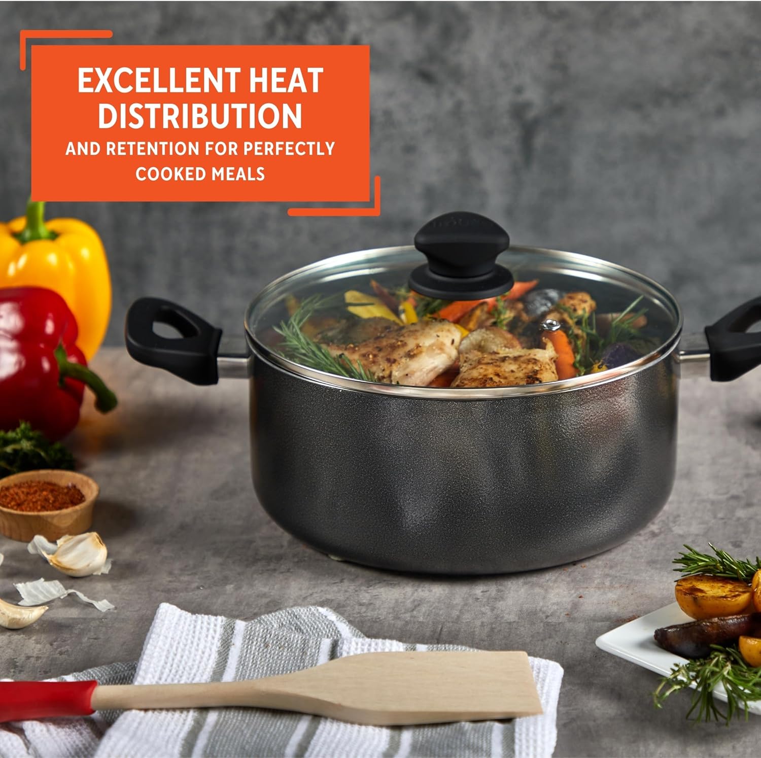 IMUSA USA IMU-91635 Nonstick Stock Pot with Glass Lid 4.8-Quart, Charcoal - Image 5