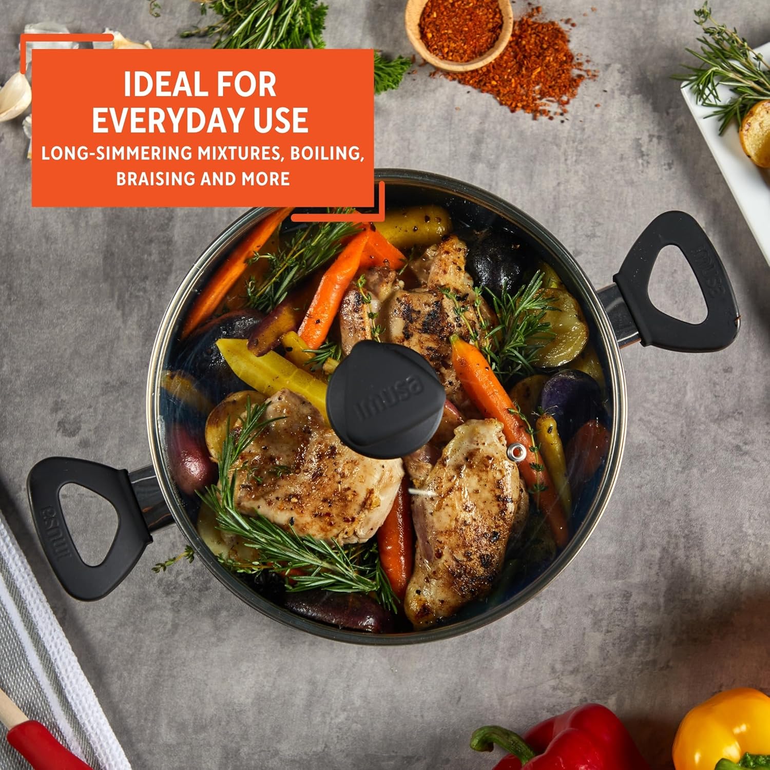 IMUSA USA IMU-91635 Nonstick Stock Pot with Glass Lid 4.8-Quart, Charcoal - Image 7
