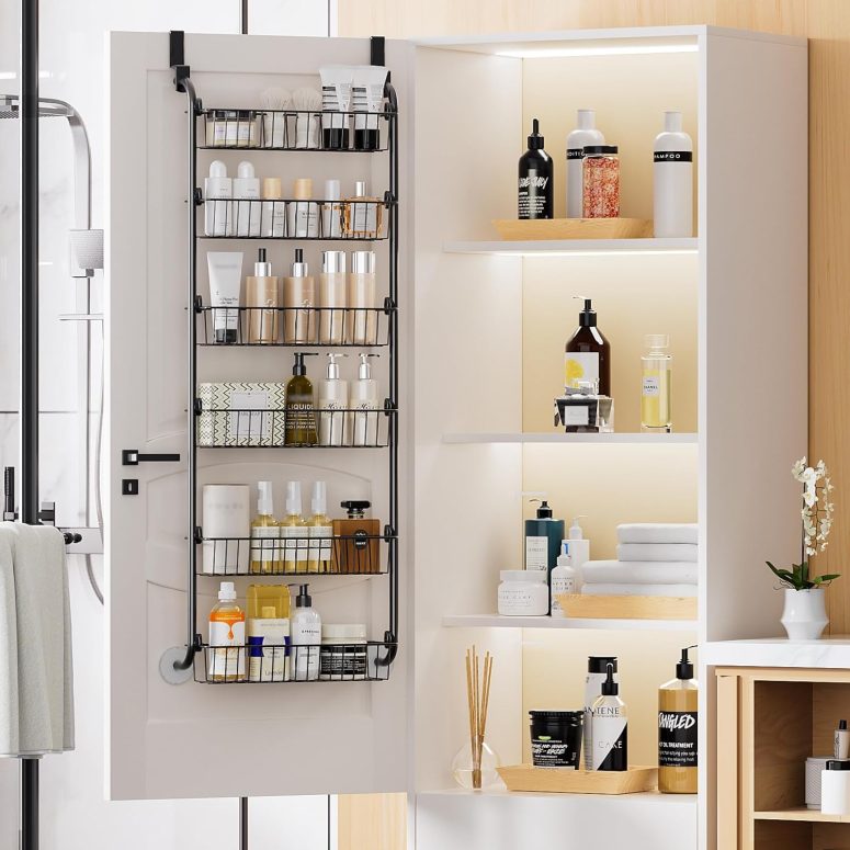 Over the Door Heavy-Duty Metal Organizer, 6-Tier Door Storage for Pantry, Easy Install, D4.65xW18xH50inch, Black - Image 6