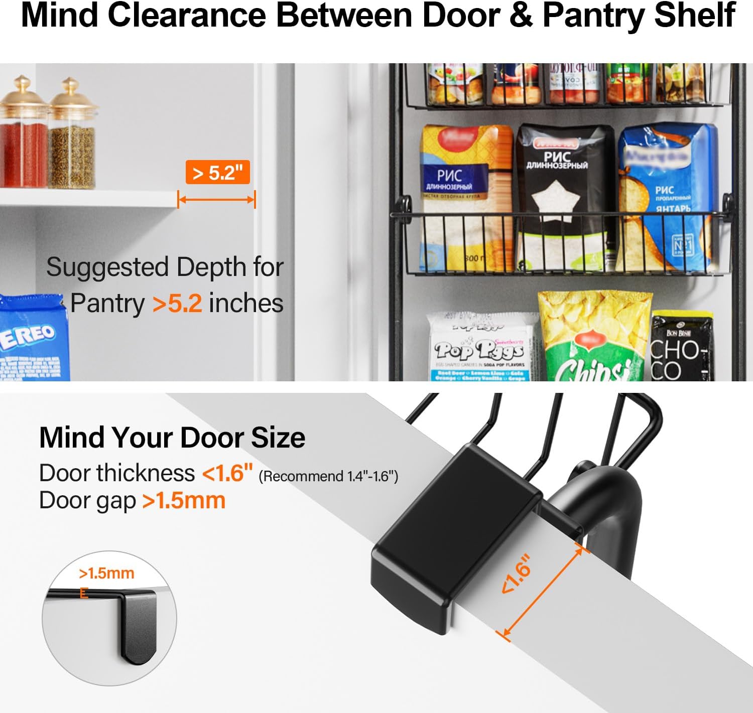 Over the Door Heavy-Duty Metal Organizer, 6-Tier Door Storage for Pantry, Easy Install, D4.65xW18xH50inch, Black - Image 9