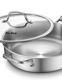 Saute Pan,7 Quart Saute pan,Stainless Steel Cookware,skillet,12.5 inch Stainless Steel Saute Pans with Lid,Dishwasher and Oven Safe, Works on All Cooktops