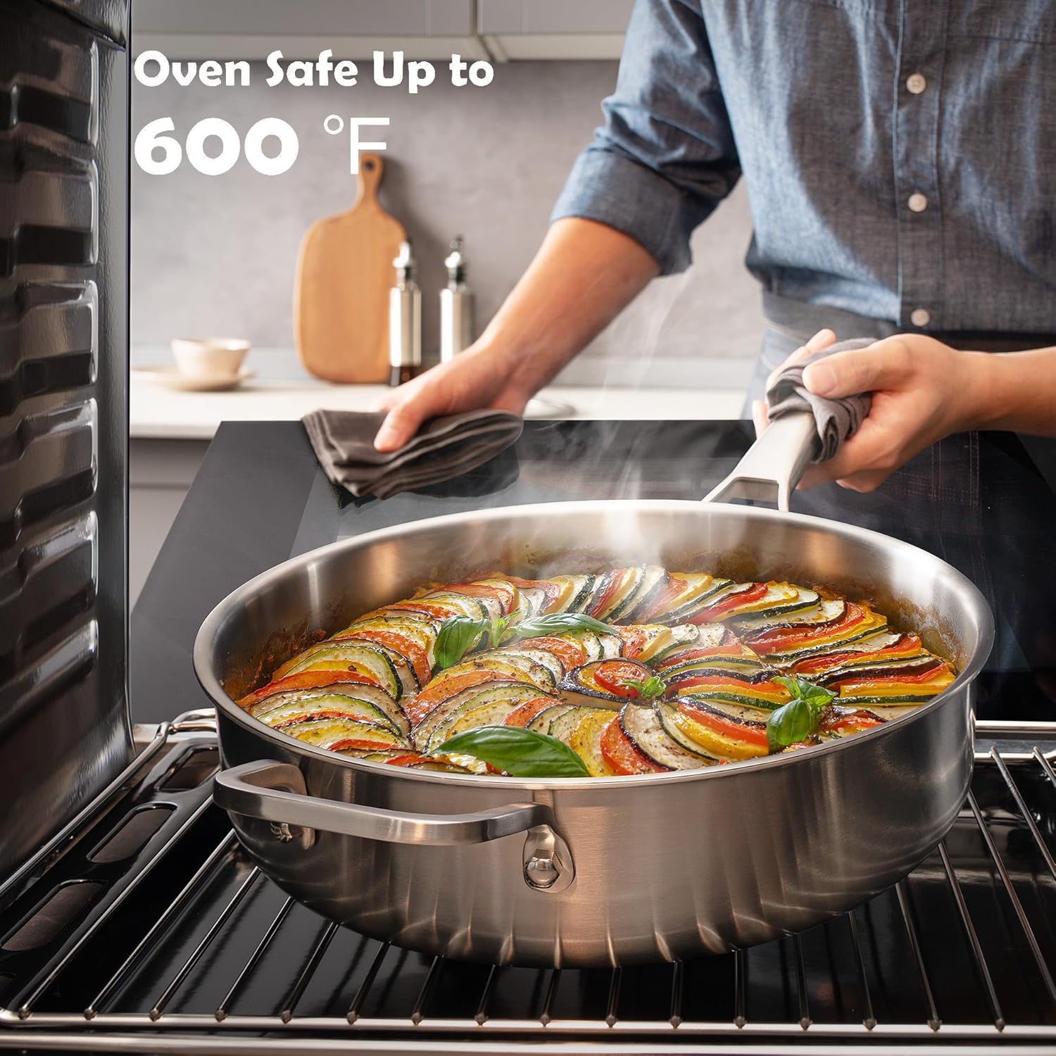 Saute Pan,7 Quart Saute pan,Stainless Steel Cookware,skillet,12.5 inch Stainless Steel Saute Pans with Lid,Dishwasher and Oven Safe, Works on All Cooktops - Image 3