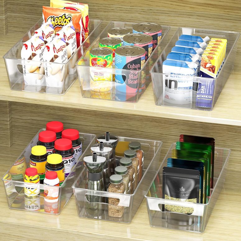 Simple Houseware 4 Pcs Pantry Clear Bin Storage Organizer, 14" x 7" x 3.75" - Image 4