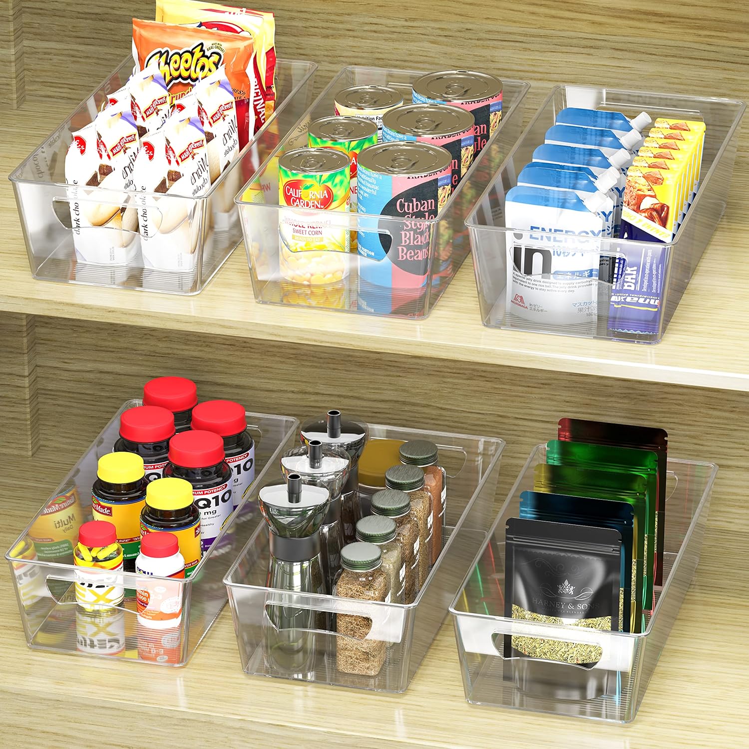 Simple Houseware 4 Pcs Pantry Clear Bin Storage Organizer, 14" x 7" x 3.75" - Image 4