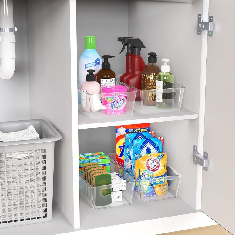 Simple Houseware 4 Pcs Pantry Clear Bin Storage Organizer, 14" x 7" x 3.75" - Image 5